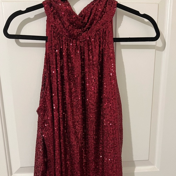 Burgundy/Red Sleeveless Sequined Top - Ninety Clothing co - Picture 1 of 5